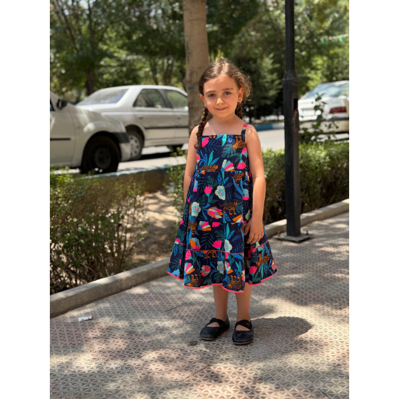 پیراهن سورمه ای گل و پلنگ